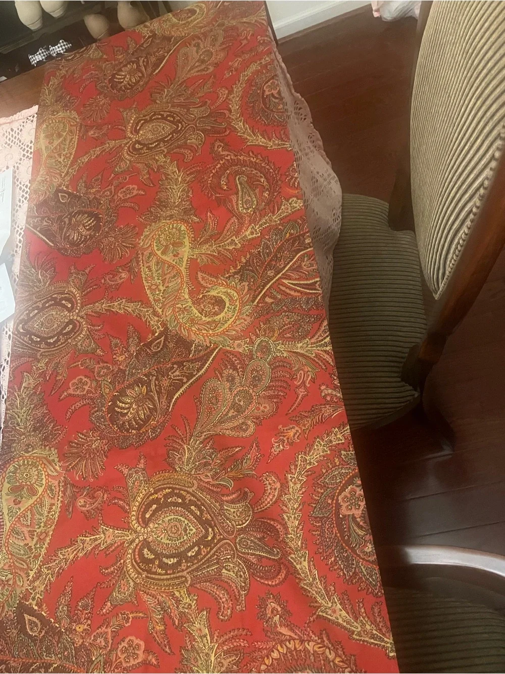 Pottery Barn Red Paisley Accent table Runner with Gold Trim